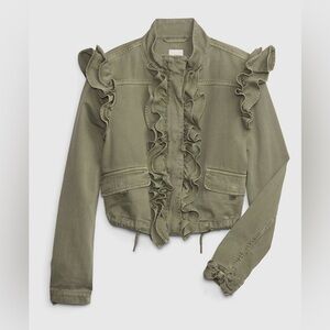 NWT Gap x LoveShackFancy Ruffle Crop Utility Jacket Olive Green Size Medium